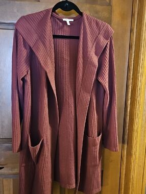 Maurices Open-Front Hooded Cardigan in Mauve